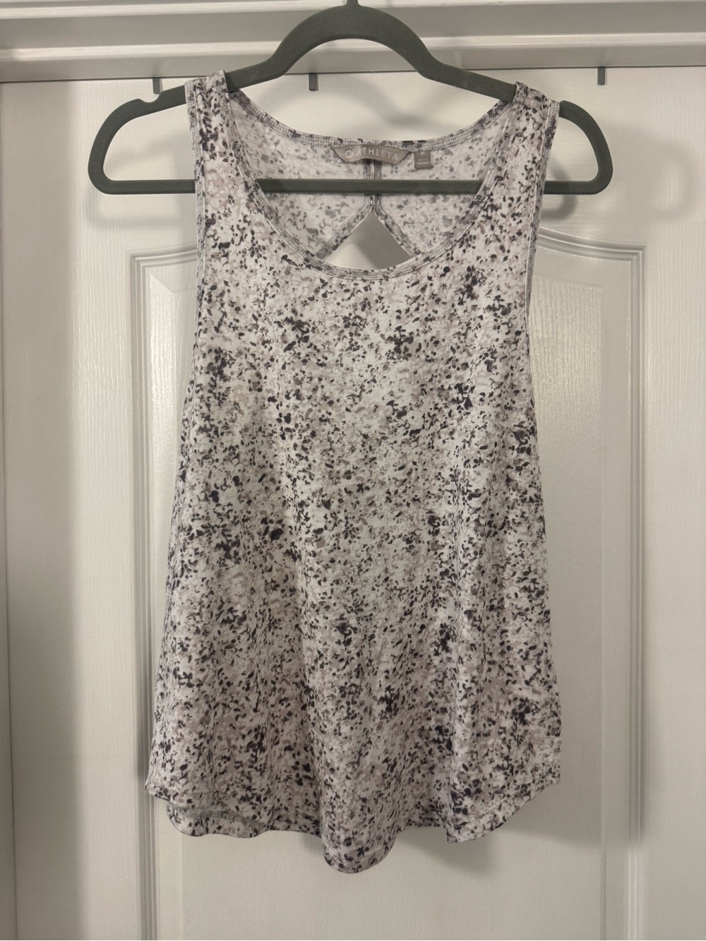 Athleta White Speckle Tank with Open-Back Detail